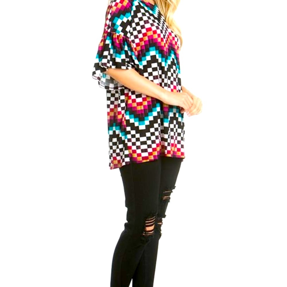 AZULES Chevron XL Multi Print Curve Neck Square Hem Casual Tunic (Set3)